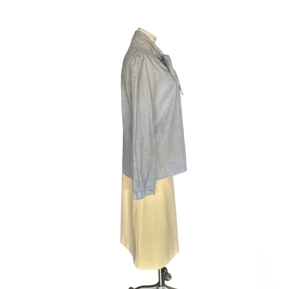 Classic Minimalist Vintage 1980s Secretary Blouse – Blue Gray – Approx L - Picture 5 of 6